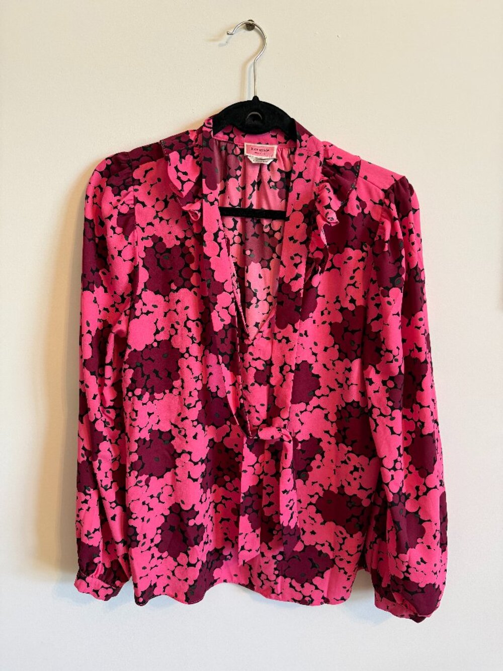 Kate Spade New York Pink Floral Tie-Neck Ruffle Blouse Sz L